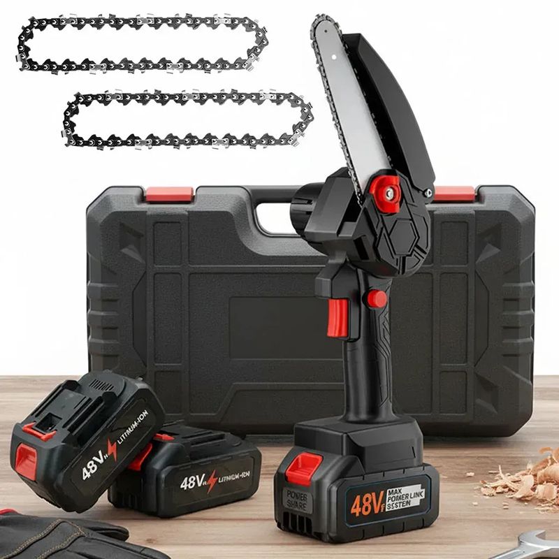 Ferăstrău cu lanț cu acumulator 6″, 48V, 2 acumulatori + valiză
