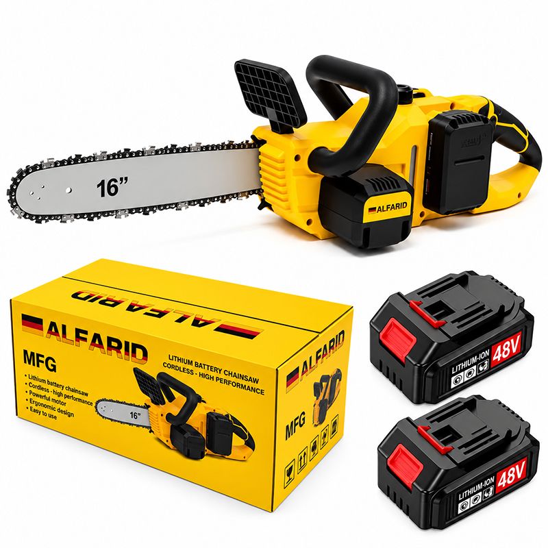 Ferăstrău cu lanț cu acumulator ALFARID 16″, 48V, 2 acumulatori