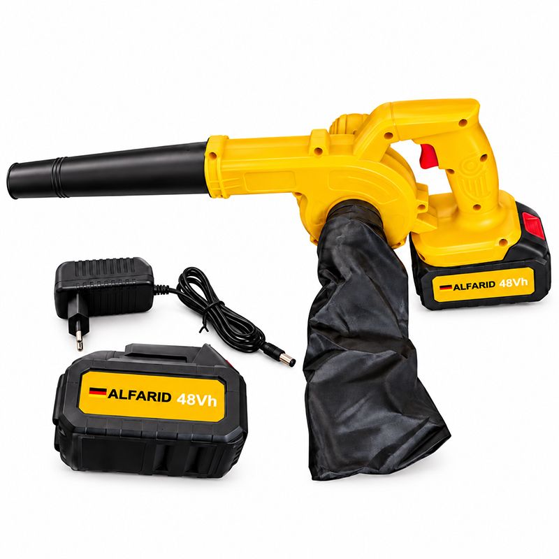 Suflantă și aspirator de frunze cu acumulator ALFARID, 48V, 2 acumulatori